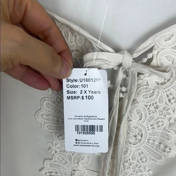 NWT Suzanne Betro Division Signature Ivory Lace Detail Tassel Tunic Size 2X - Picture 5 of 12